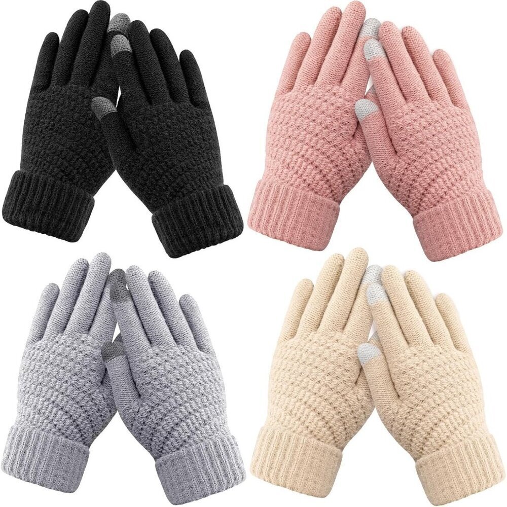 Women's 4 Pack Black & Grey & Beig Winter Gloves Warm Soft Touchscreen Winter